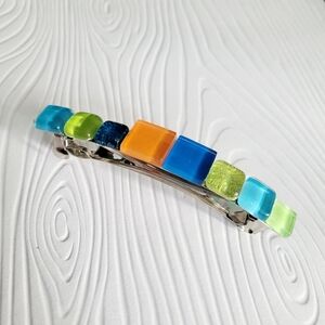 Mod Style Glass Hair Barrette for thick or long hair, Retro aesthetic hair clip